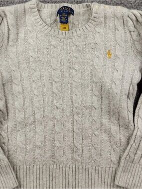 Polo by Ralph Lauren Light Gray Cable Knit Crewneck Sweater with Yellow Pony